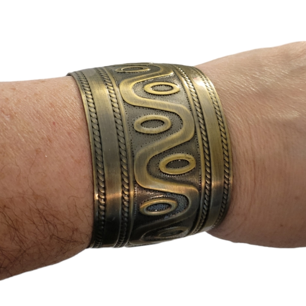 Vintage Brass Cuff Bracelet Embossed